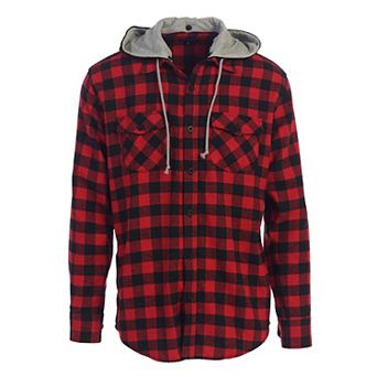 Gioberti Men's Removable Hoodie Plaid Checkered Flannel Button Down Shirt