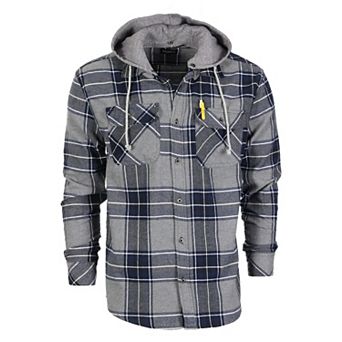 Gioberti Men's Removable Hoodie Plaid Checkered Flannel Button Down Shirt