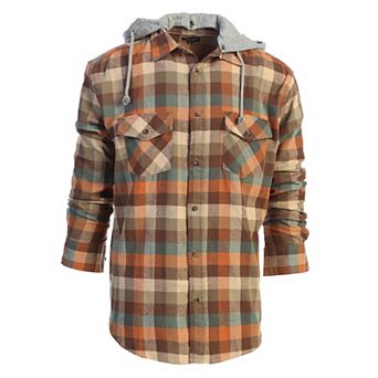 Gioberti Men's Removable Hoodie Plaid Checkered Flannel Button Down Shirt