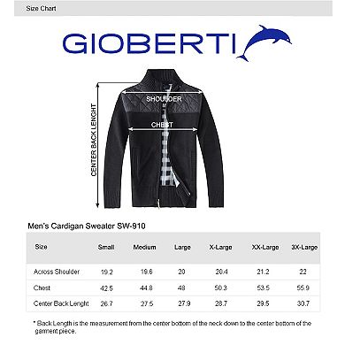 Gioberti Men's Knitted Regular Fit Full Zip Cardigan Sweater With Soft Brushed Flannel Lining