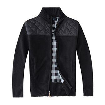 Gioberti Men's Knitted Regular Fit Full Zip Cardigan Sweater With Soft Brushed Flannel Lining