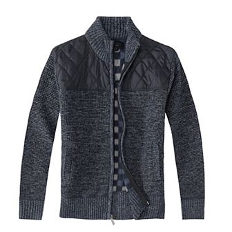 Gioberti Men's Knitted Regular Fit Full Zip Cardigan Sweater With Soft Brushed Flannel Lining
