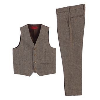 Gioberti Boy's 2 pc Tweed Plaid Vest And Pants Set