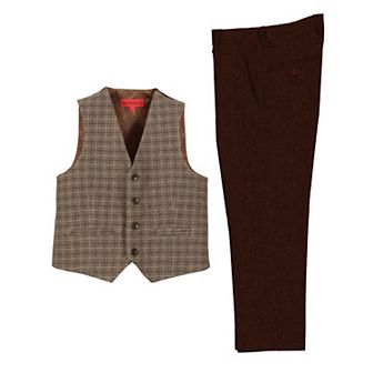 Gioberti Boy's 2 pc Tweed Plaid Vest And Pants Set