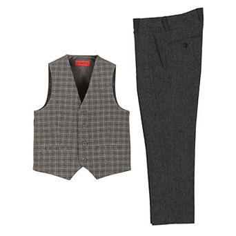 Gioberti Boy's 2 pc Tweed Plaid Vest And Pants Set