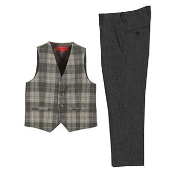 Gioberti Boy's 2 pc Tweed Plaid Vest And Pants Set