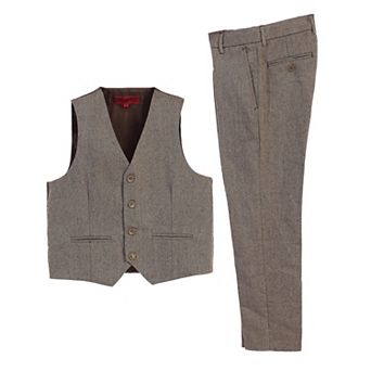 Gioberti Boy's 2 pc Tweed Plaid Vest And Pants Set