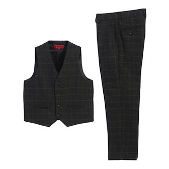 Gioberti Boy's 2 pc Tweed Plaid Vest And Pants Set