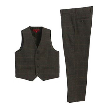 Gioberti Boy's 2 pc Tweed Plaid Vest And Pants Set