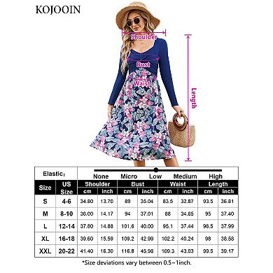 Women's Long Sleeve Vintage Floral Patchwork Dress Flared A-line Swing Casual Party Midi Dress