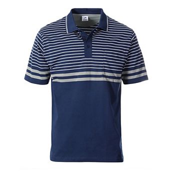 Gioberti Men's Double Striped Contrast Polo Shirt With Pocket - Yarn Dye