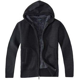 Gioberti Boy's Full Zip Knitted Cardigan Sweater with Hoody and Sherpa Lining