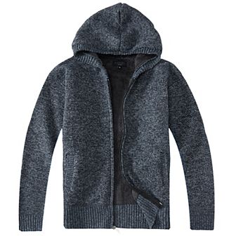 Gioberti Boy's Full Zip Knitted Cardigan Sweater with Hoody and Sherpa Lining