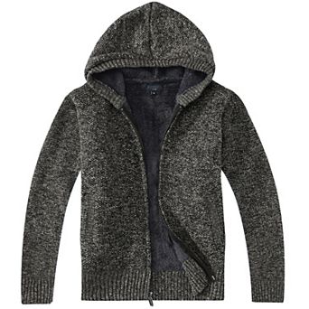 Gioberti Boy's Full Zip Knitted Cardigan Sweater with Hoody and Sherpa Lining