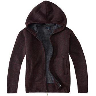 Gioberti Boy's Full Zip Knitted Cardigan Sweater with Hoody and Sherpa Lining
