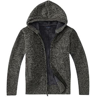 Gioberti Kid's Full Zip Knitted Cardigan Sweater With Hoody And Sherpa Lining