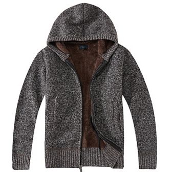 Gioberti Kid's Full Zip Knitted Cardigan Sweater With Hoody And Sherpa Lining