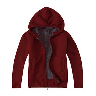 Gioberti Kid's Full Zip Knitted Cardigan Sweater With Hoody And Sherpa Lining