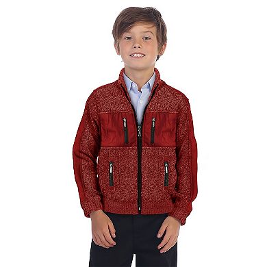 Gioberti Boys Full Zip Cardigan Patch Design Sweater With Brushed Flannel Lining