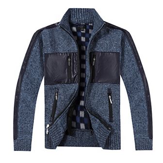 Gioberti Boy's Full Zip Cardigan Patch Design Sweater With Brushed Flannel Lining