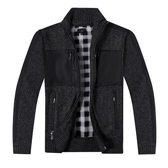 Gioberti Boy's Full Zip Cardigan Patch Design Sweater With Brushed Flannel Lining