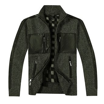 Gioberti Boy's Full Zip Cardigan Patch Design Sweater With Brushed Flannel Lining