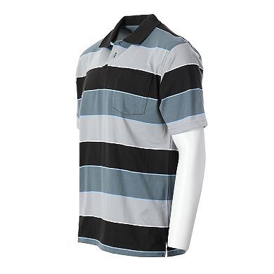 Gioberti Men's Wide Striped Polo Shirt - Contrasting Collar Short Sleeve Yarn Dye