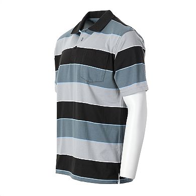 Gioberti Mens Wide Striped Polo Shirt - Contrasting Collar Short Sleeve Yarn Dye