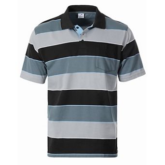 Gioberti Men's Wide Striped Polo Shirt - Contrasting Collar Short Sleeve Yarn Dye