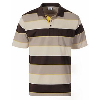Gioberti Men's Wide Striped Polo Shirt - Contrasting Collar Short Sleeve Yarn Dye