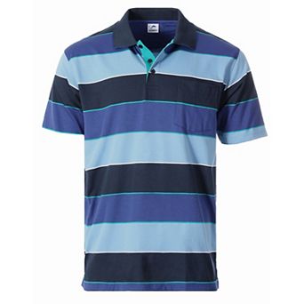 Gioberti Men's Wide Striped Polo Shirt - Contrasting Collar Short Sleeve Yarn Dye