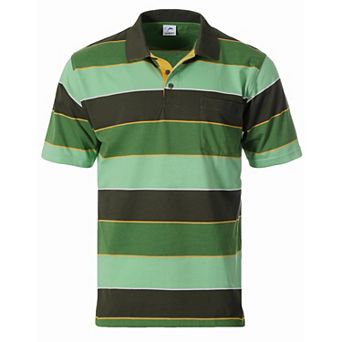 Gioberti Men's Wide Striped Polo Shirt - Contrasting Collar Short Sleeve Yarn Dye