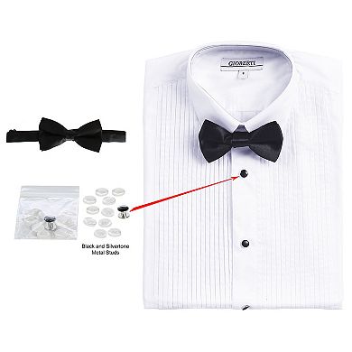 Gioberti Boy's White Tuxedo Dress Shirt, With Bow Tie And Metal Studs
