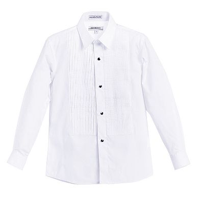 Gioberti Boy's White Tuxedo Dress Shirt, With Bow Tie And Metal Studs