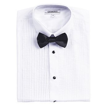 Gioberti Boy's White Tuxedo Dress Shirt, With Bow Tie And Metal Studs