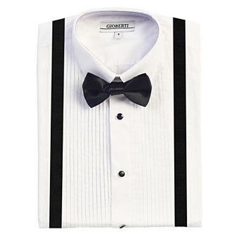 Gioberti Boy's White Tuxedo Dress Shirt, With Bow Tie And Metal Studs