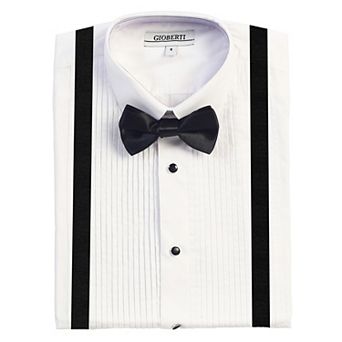 Gioberti Boy's White Tuxedo Dress Shirt, With Bow Tie And Metal Studs