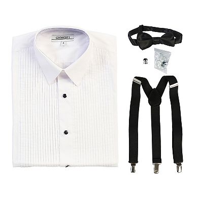 Gioberti Kids White Tuxedo Dress Shirt, With Bow Tie And Metal Studs