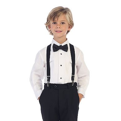 Gioberti Kid's White Tuxedo Dress Shirt, With Bow Tie And Metal Studs