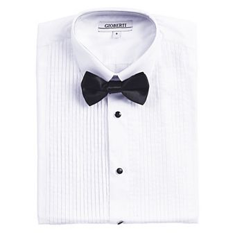 Gioberti Kid's White Tuxedo Dress Shirt, With Bow Tie And Metal Studs