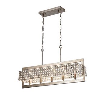 Greenville Signature Rectangular Beaded 5-Light Chandelier for Dining/Living Room, Kitchen Island
