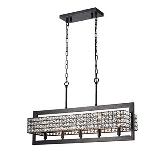 Greenville Signature Rectangular Beaded 5-Light Chandelier for Dining/Living Room, Kitchen Island