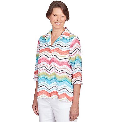 Petite Alfred Dunner Wavy Stripe Button Down Top