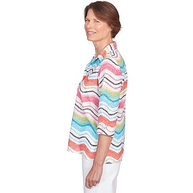 Petite Alfred Dunner Wavy Stripe Button Down Top