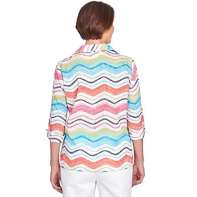 Petite Alfred Dunner Wavy Stripe Button Down Top