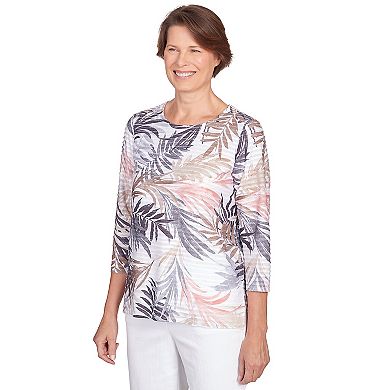 Petite Alfred Dunner Textured Leaves Crew Neck Top