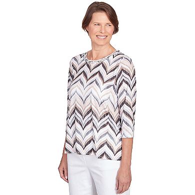 Petite Alfred Dunner Shimmering Chevron 3/4 Sleeve Top