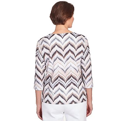Petite Alfred Dunner Shimmering Chevron 3/4 Sleeve Top