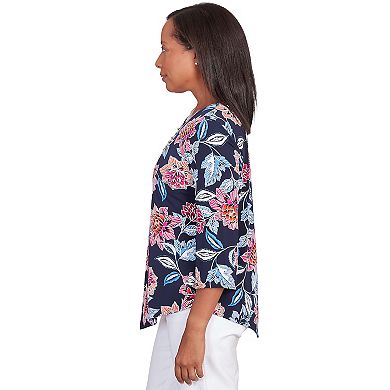 Petite Alfred Dunner Puff Print Classic Floral Top with Necklace