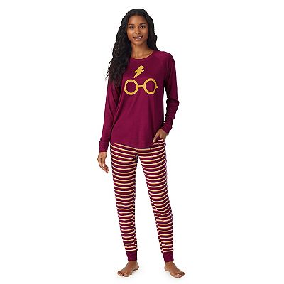 Women s Harry Potter Gryffindor Colors Long Sleeve Pajama Top Joggers Sleep Set